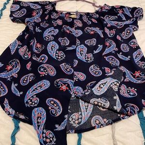 Navy paisley multi colored off the shoulder light summer , ties at the front
